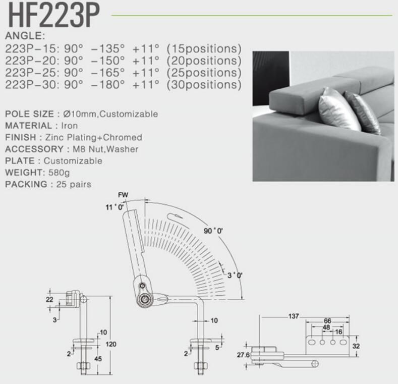 Furniture hardware sofa headrest ratchet with self-return spring