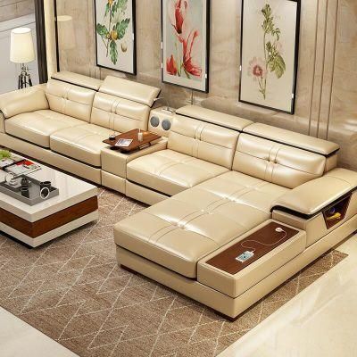 Italian Modern L Corner Living Room Home Furniture Genuine Leather Luxurious Wood Frame Sofa