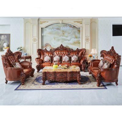 Wood Home Furniture Factory Wholesale Antique Luxury Leather Sofa in Optional Sofas Couch Seaters and Furnitures Color