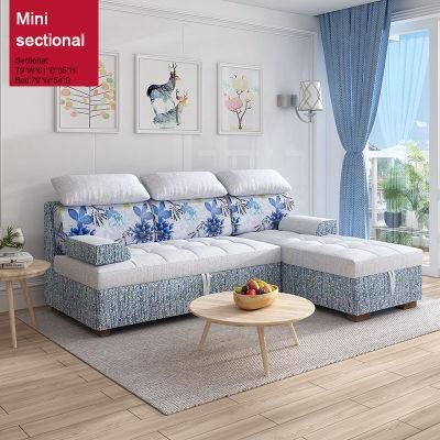 Mini Fabric Sectional Couch Living Room Coner L Shape Sofa Cum Bed with Storage
