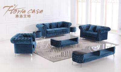 High Class Home Furniture Living Room Luxury Chesterfield Velvet Fabric Sofa