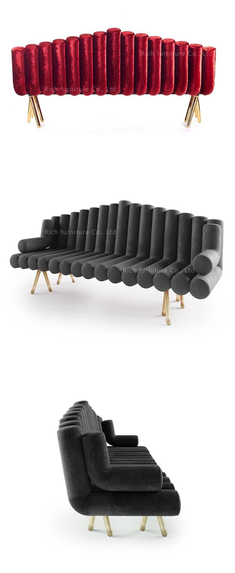 Brass Legs Flute Sofa Couch American Furniture Luxury Modern Style Living Room Luxury Red Velvet Couch Crushed Velvet Sofa