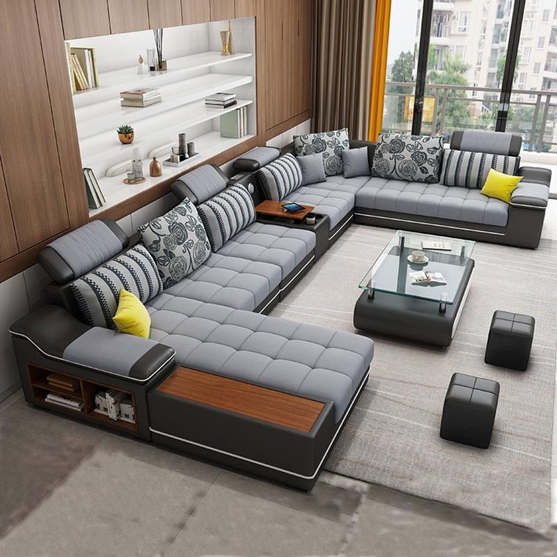 Wholesale Factory Price Soft Cushion Wood Sofa U Shape Sofa