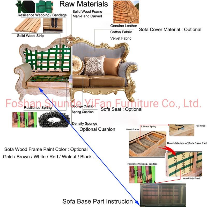 Wood Carved Living Room Luxury Sofa in Optional Couch Seat and Furniture Painting Color