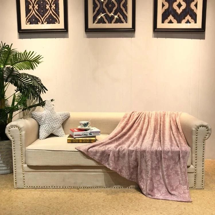 100% Polyester 3D Embossed Texture Plush Flannel Fleece Sofa Bedding Blanket
