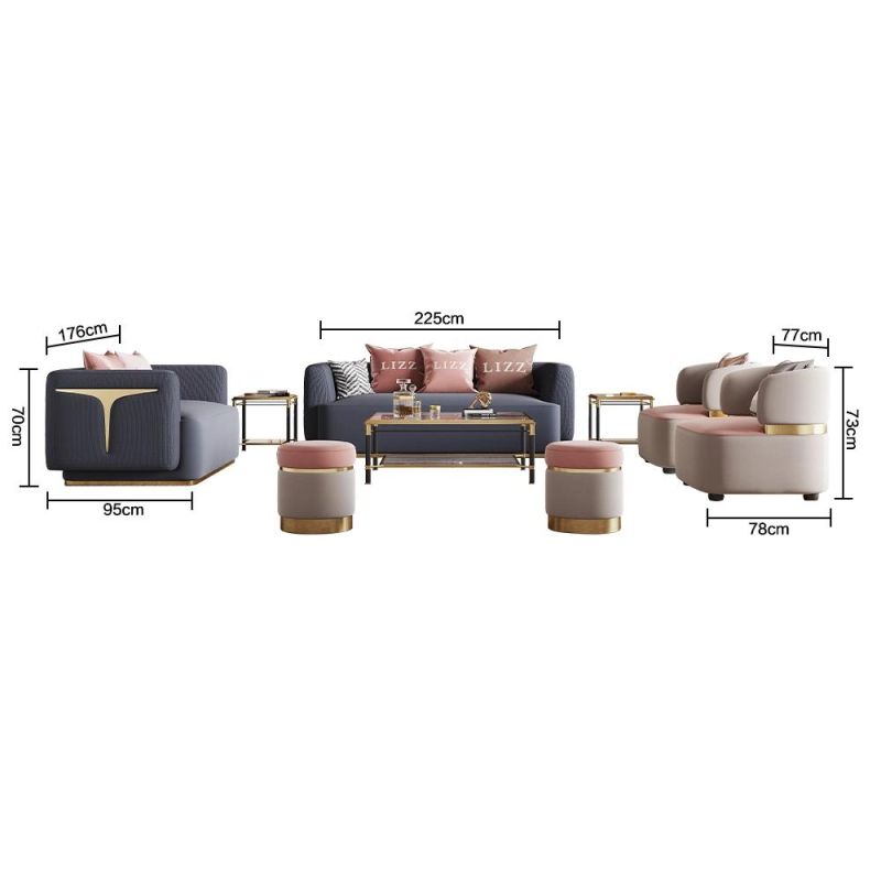 2022 Latest European Design Home Rest Area Living Room Furniture Sectional Luxury Pink Fabric Sofa