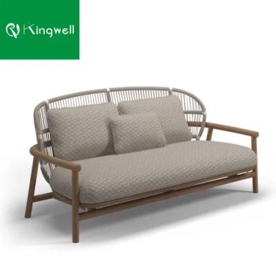 Elegant Rope Weaving Teak Wood Outdoor Garden Sofa for Hotel Project