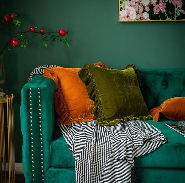 Fashion Solid Color Lotus Leaf Pillowcase Soft Velvet Decoration Household Sofa Pillow Case