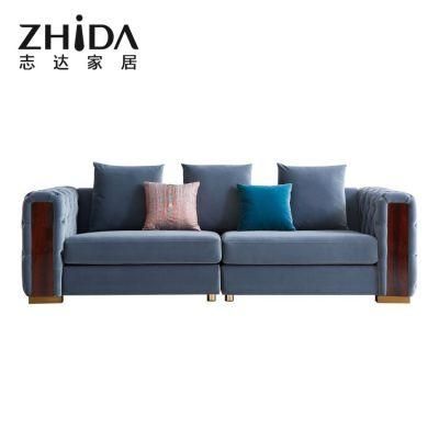 Italian Style Modern Classic Tufted Sofa Leather/ Velvet Fabric Comfort Sofa with Redwood Decoration Villa Stainless Steel Feet 3+2+1 Couch