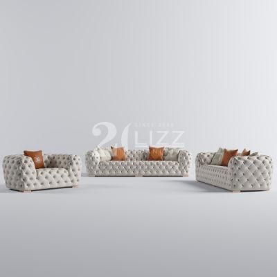 Direct Sale Contemporary Style Living Room Furniture Set All Tufted Design Genuine Leather Sofa
