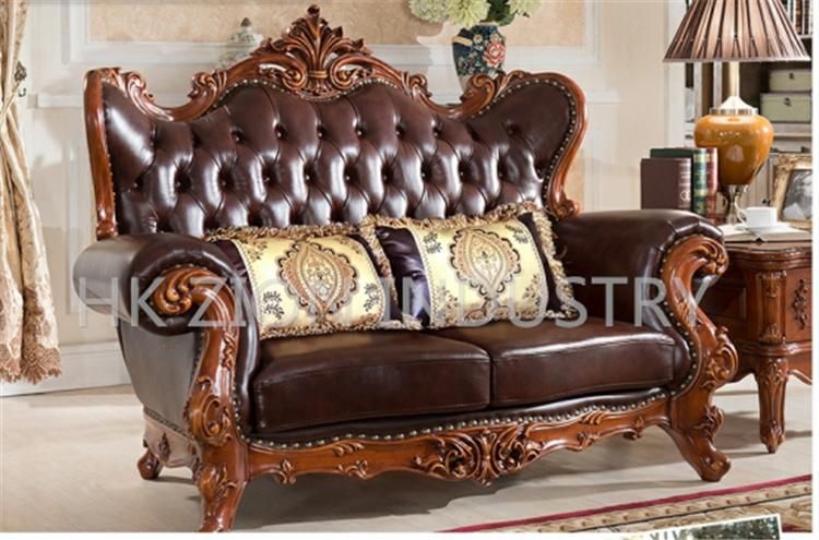 Traditional and Classical European Style Chesterfield Living Room Sofa Home Furniture Living Room Use Brown Genuine Leather Sofa Sectionals