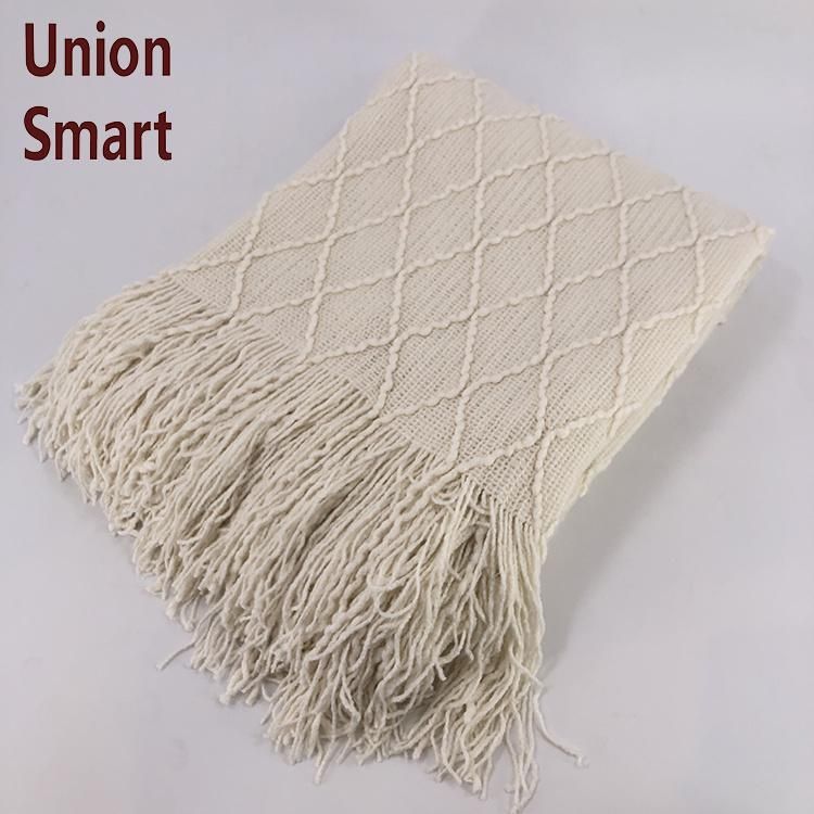 Thick Acrylic Knitted Acrylic Blanket Tassel Sofa Throw Blankets