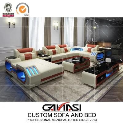 Newest Fashion Style U-Shaped Leather Furniture Livingroom Sofa Set with Coffee Table