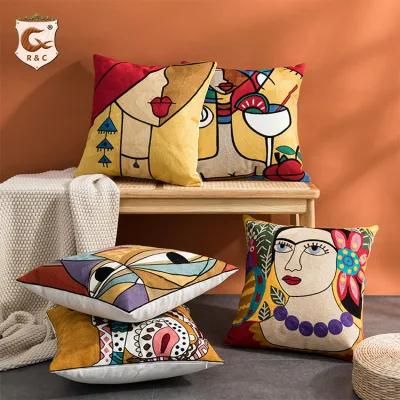 Rich Texture Lumbar Cushion Cover Interior Sofa Decoration Abstract Face Embroidered Throw Pillow Covers