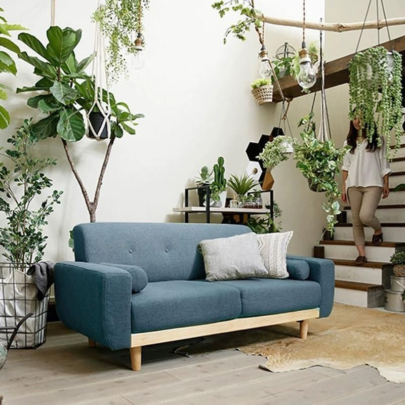 Living Room Fresh Design Solid Wood Frame Seating Fabric Sofa