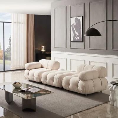 Moveable White Fabric Couch Modern Living Room Loveseat Sofa