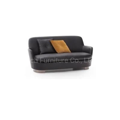 Home Furniture Comfortable Hotel Black Leather Loveseat Sofa with Gold Metal Legs