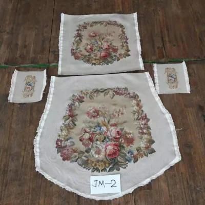 European French Aubusson Flat Weave Armchair Decorated Panel Flower 4 Pieces Chair Cover
