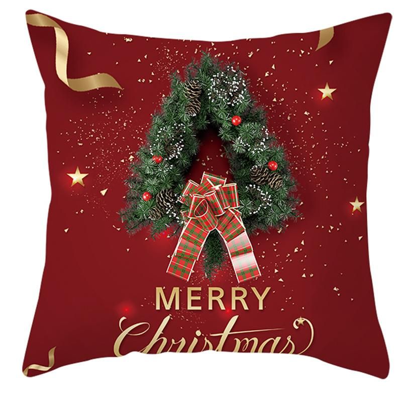 Merry Christmas Pillow Covers Pillowcase Red Green Christmas Hat Elk for Decoration