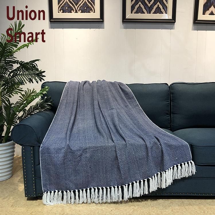 Sofa and Couch Knit Rustic Home Decor Bedding Blanket Cotton Cable Knitted Throw Blankets with Tassels