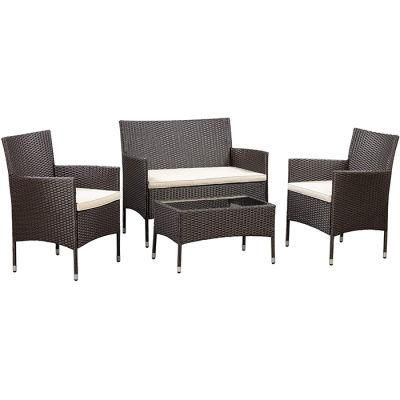 4 PC Outdoor Garden Rattan Patio Furniture Set Cushioned Seat Wicker Sofa