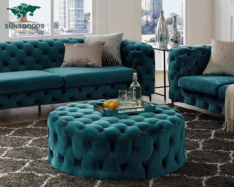 Unique European Style Round Tufted Velvet Ottoman Stool Factory Price