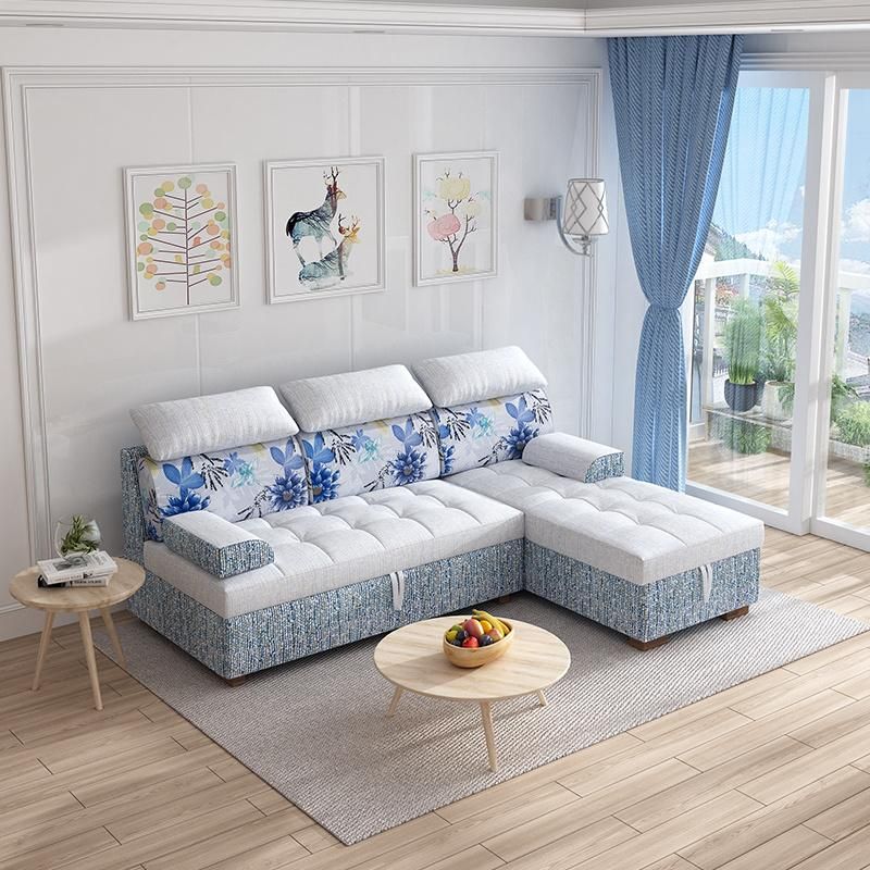 Mini Fabric Sectional Couch Living Room Coner L Shape Sofa Cum Bed with Storage