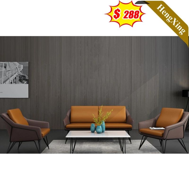 Chinese Modern Living Room Office Hotel Furniture Brown PU Leather Fabric 1/2/3 Seat Sofa with Metal Legs