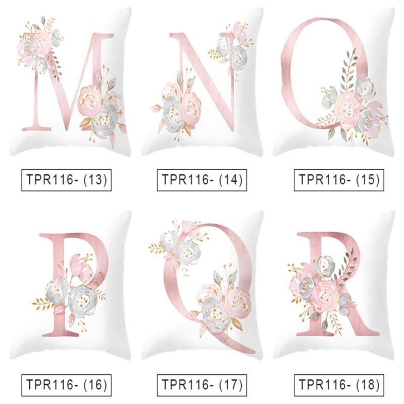 Holiday Decoration Pink Letter Flower Pattern Pillowcase Sofa Cushioncase