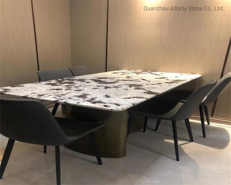 Natural Stone Aran White Dining Table Set 6 Seater Granite Top