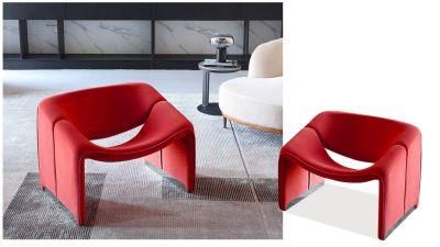 Modern Leisure Home European Style Furniture Red Velvet Fabric Couch Living Room Single Sofa