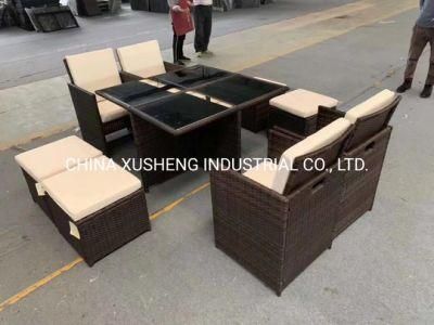 Steel &amp; Glass Material Rattan Furniture Wicker Sofa and Table Set