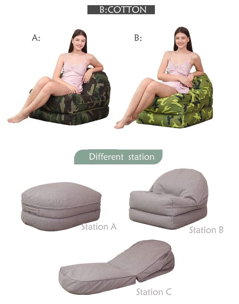 Luckysac Foldable Home Furniture, Living Room Grey Bean Bag Sofa Bed, Luxurious Upholstery Bedroom Lazy Chairs Modern Sofa Bed