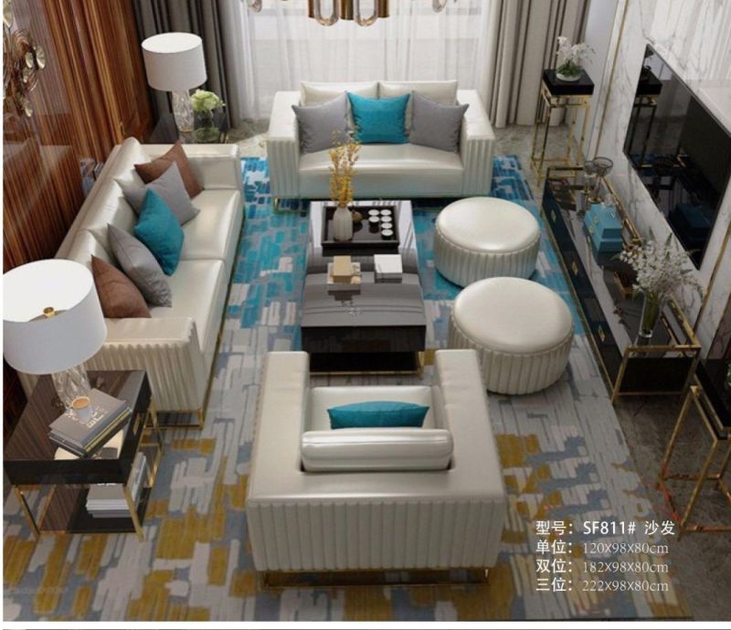 Customized Modern Designs Leather Wooden Hotel Lobby Sofa Set