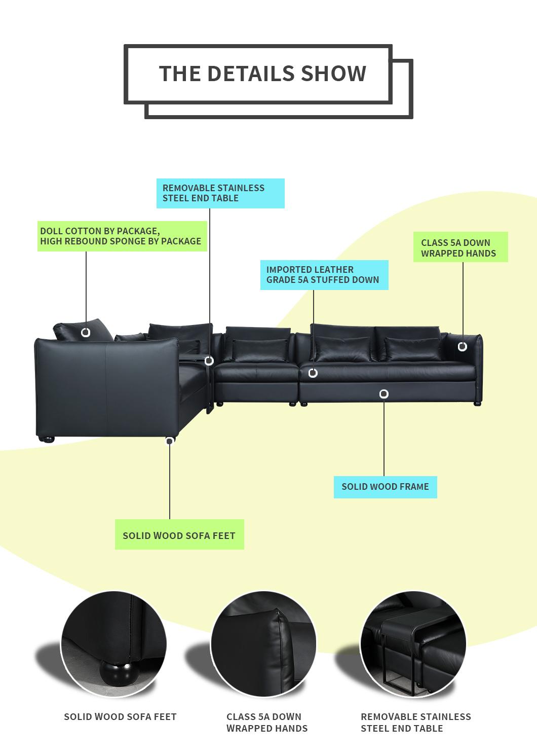 China Factory Modern Office Hotel Furniture Luxury Design L Shape Leather Sofa