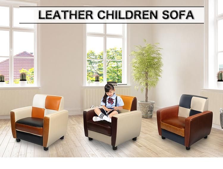 New Model Children Yellow Black Leather Sofa for Kids Room