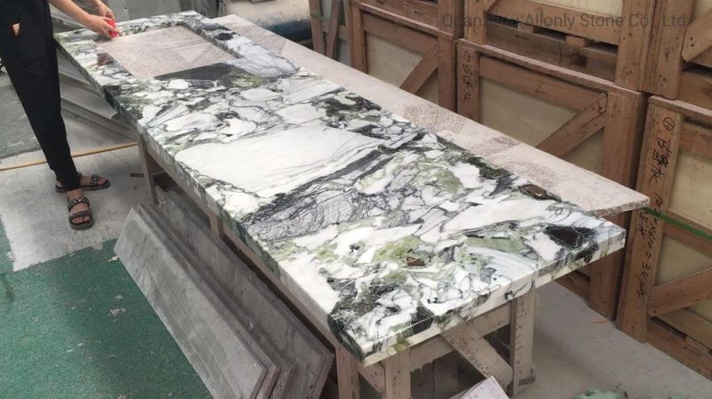 Living Room Furniture Ice Green Jade White Beauty Stone Plinth Marble Coffee Table Top for Villa