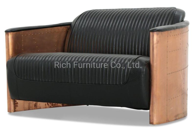 Copper Aluminum Sheet Genuine Leather Home Couch Living Room Furniture Aviator Industrial Loveseat Sofa