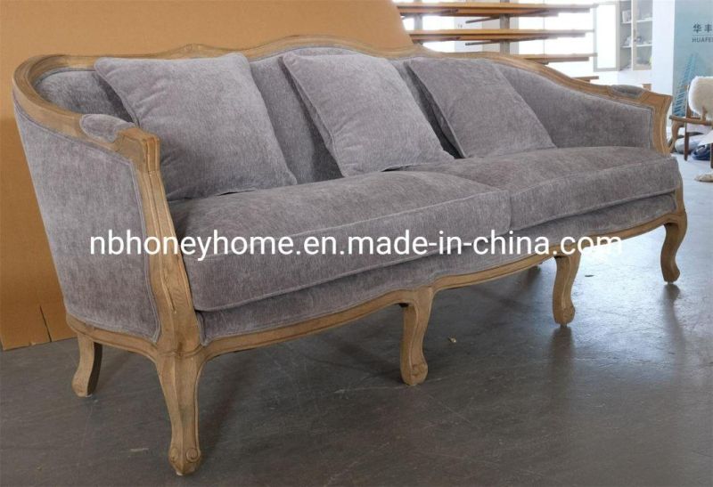Oak Wood Frame French Vintage Luxury Classic Living Room Fabric Sofa