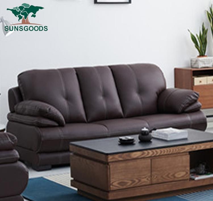 Factory Wholesale Black Classic Real Leather Sofa Set for Living Room